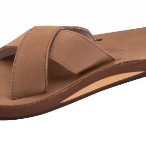 Premier Leather Top Sole Single Layer Arch Cross Strap Flat Stitch Slide