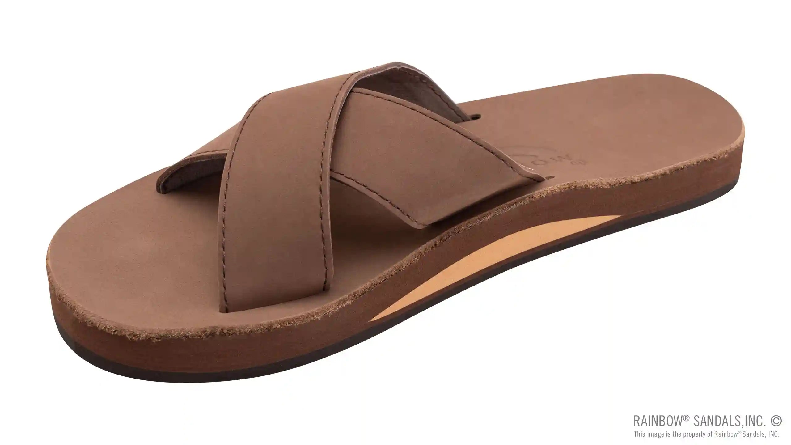 Premier Leather Top Sole Single Layer Arch Cross Strap Flat Stitch Slide - Image 6