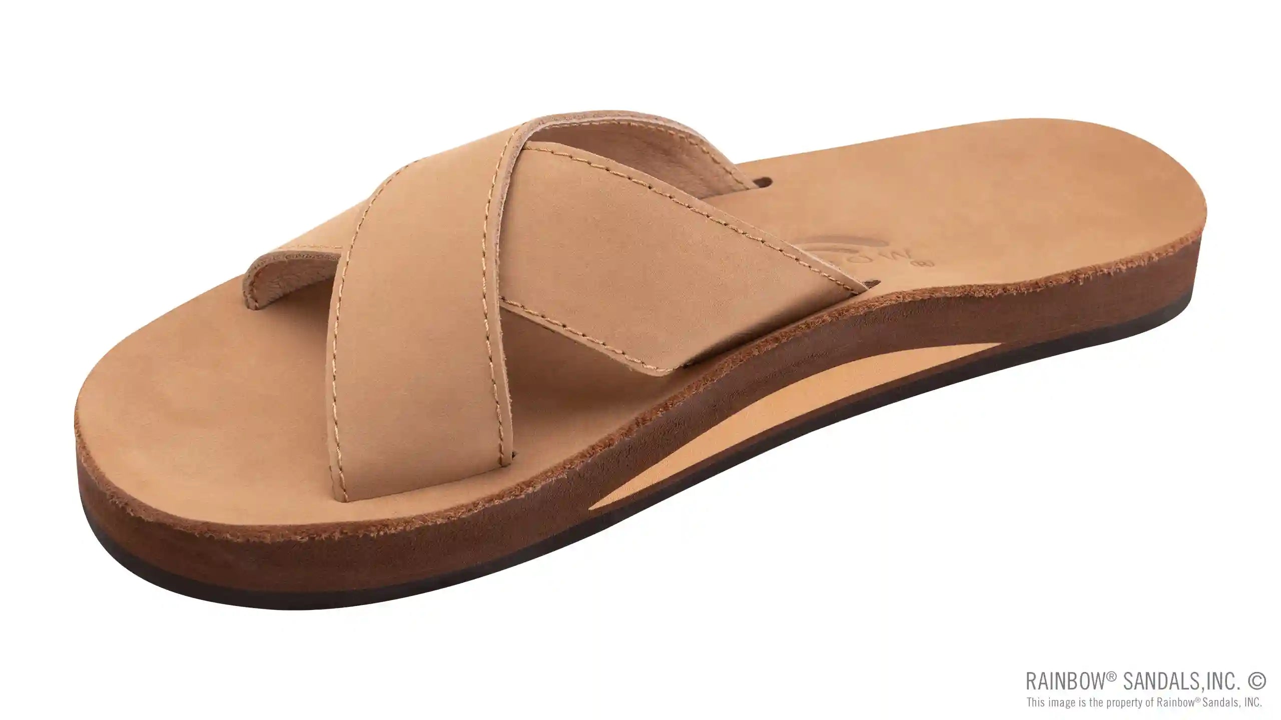 Premier Leather Top Sole Single Layer Arch Cross Strap Flat Stitch Slide - Image 16