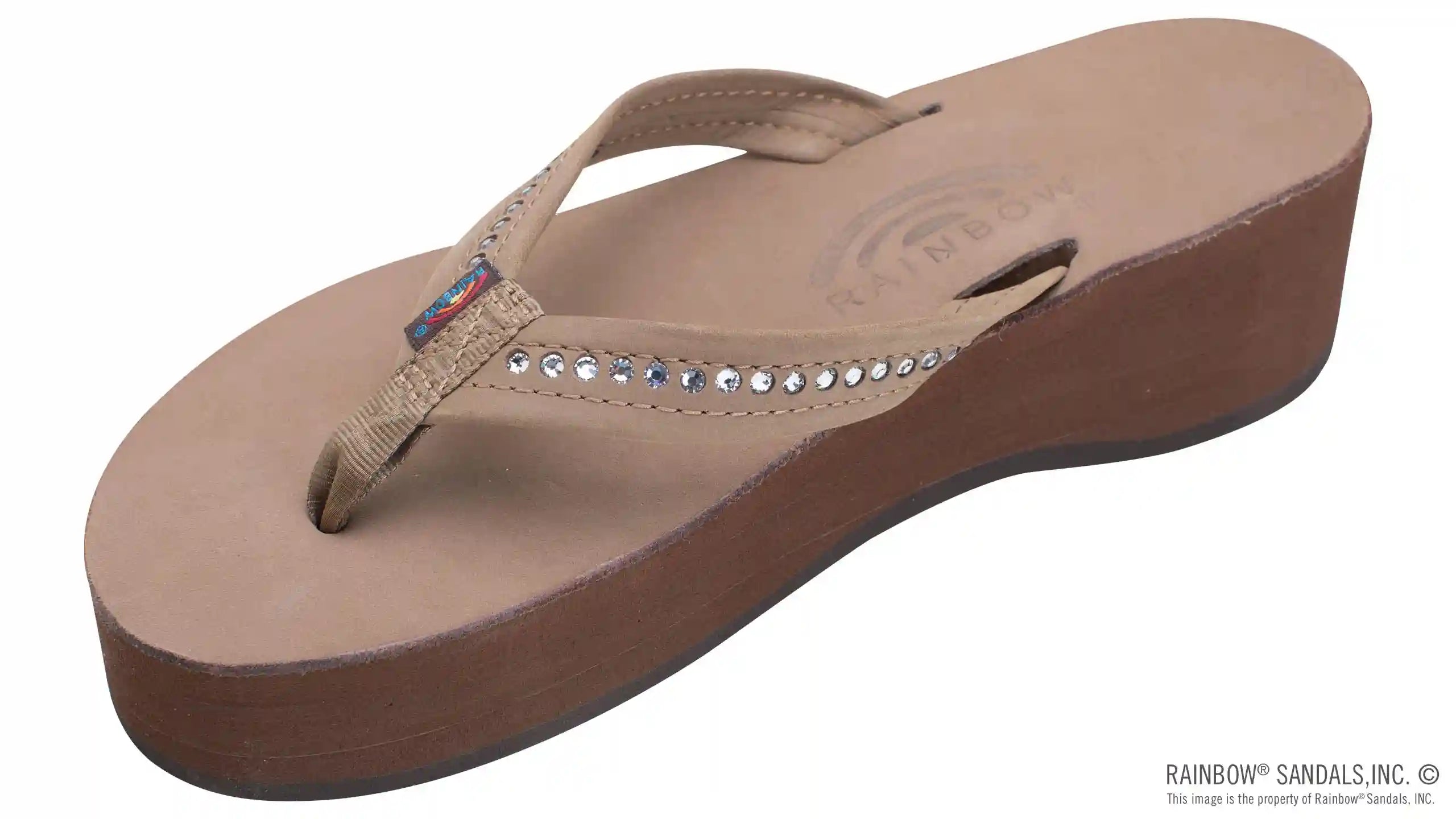 Six Layer Leather Wedge - 3/4 Strap with Crystals