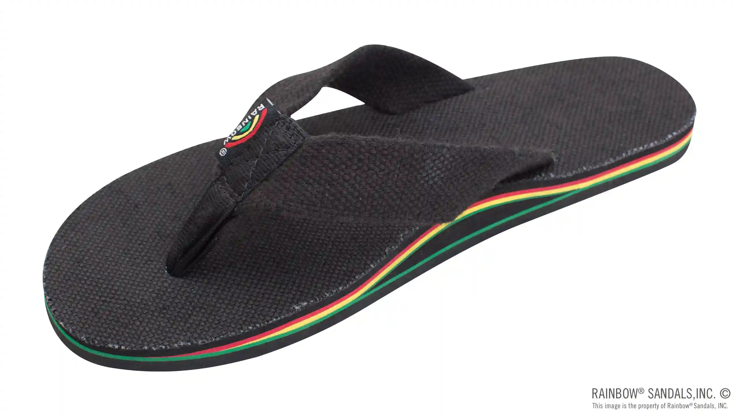 The Rastafarian - Single Layer Black Hemp with Rasta Mid Sole and 1 Strap