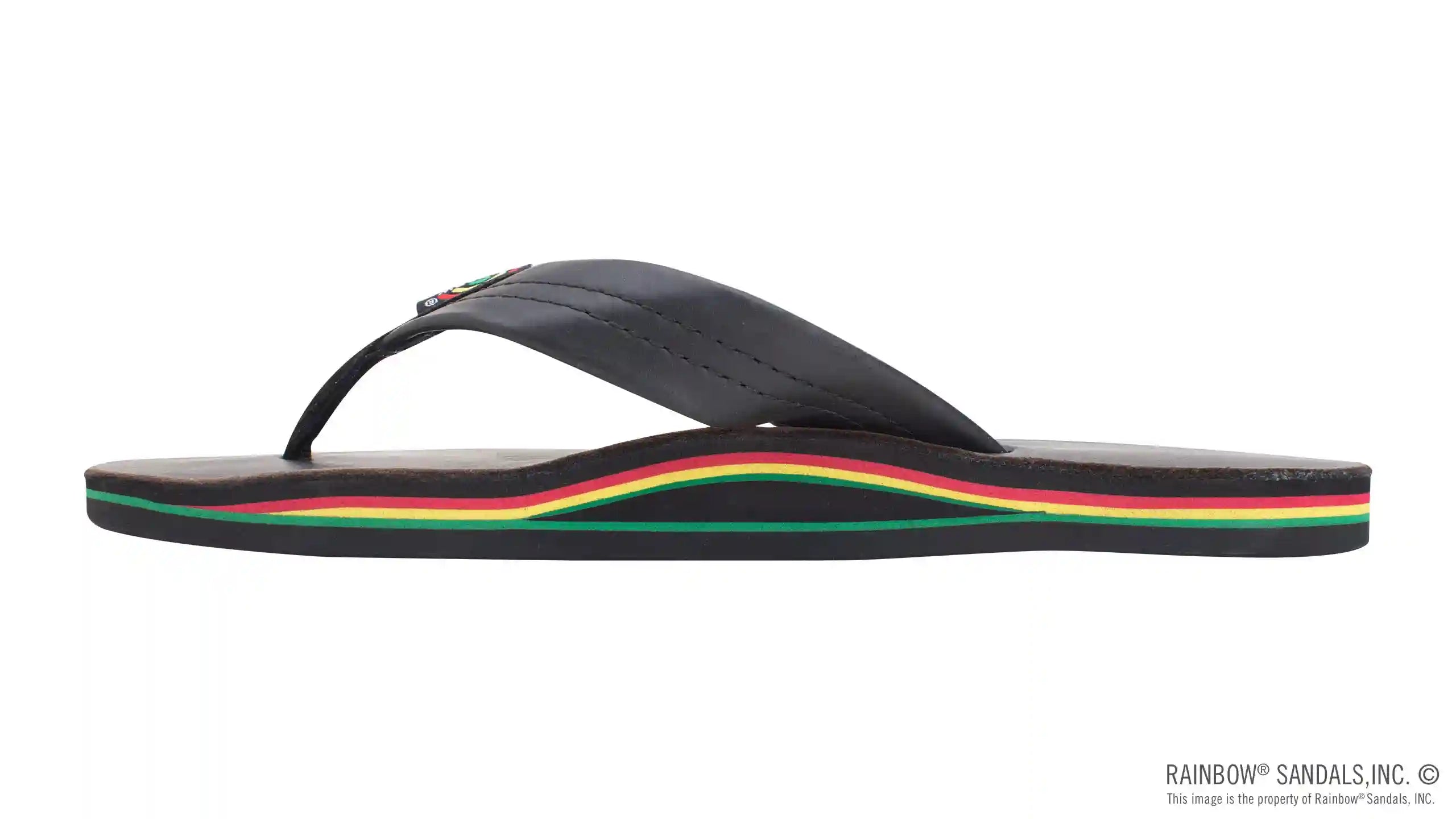 The Rastafarian - Single Layer Classic Black Leather with Rasta Mid Sole and 1 Strap - Image 2