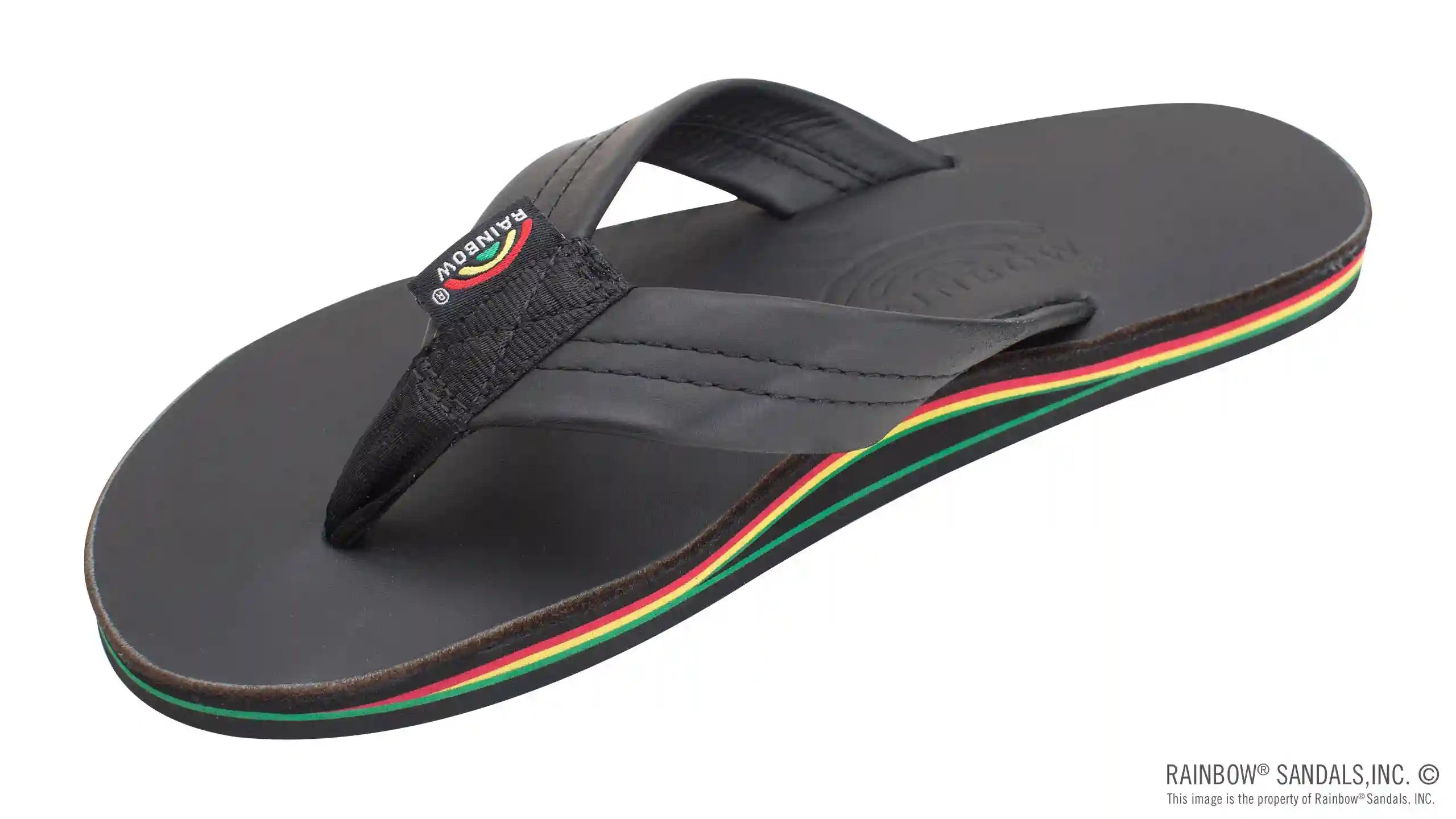 The Rastafarian - Single Layer Classic Black Leather with Rasta Mid Sole and 1 Strap